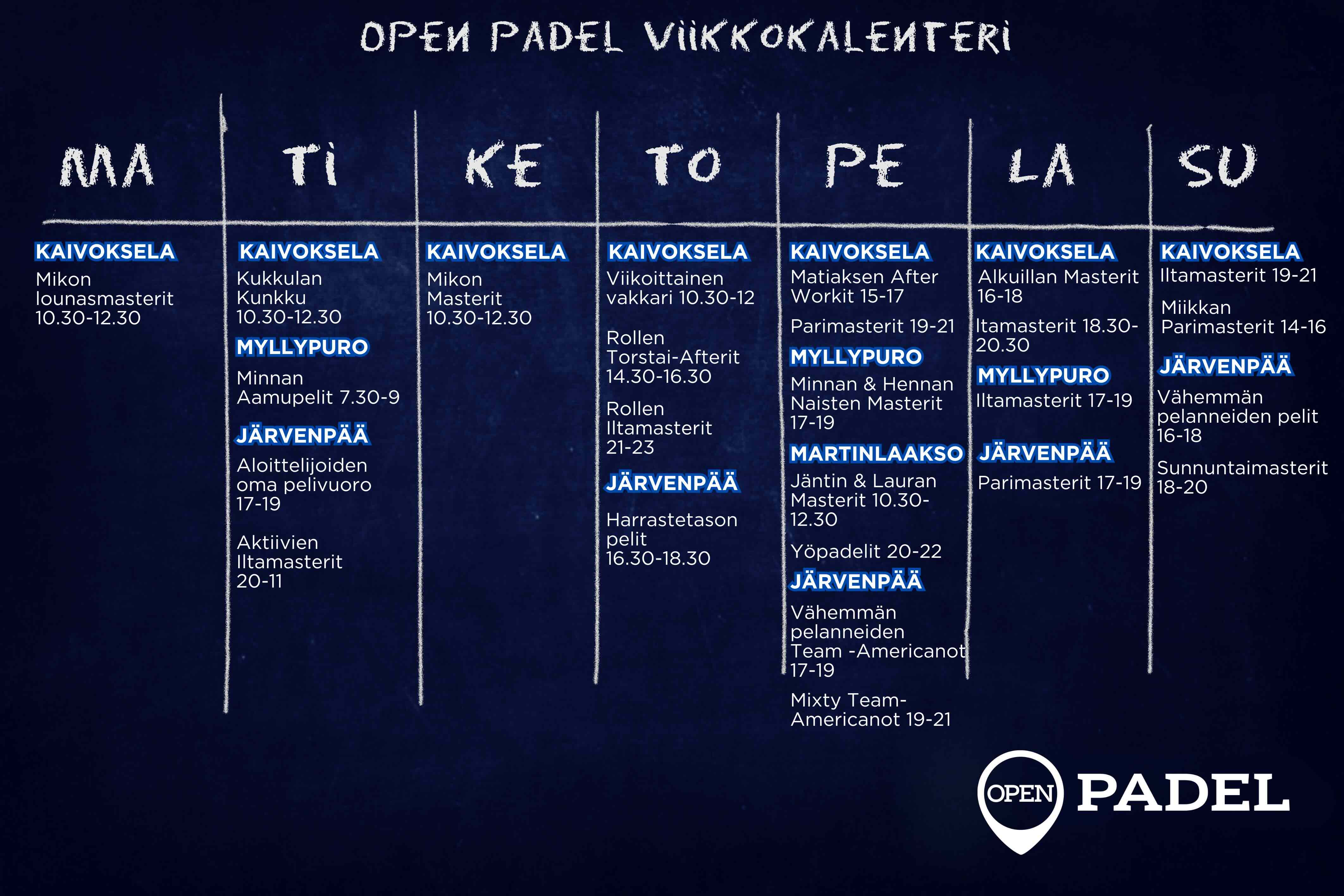 Open Padel tapahtumakalenteri